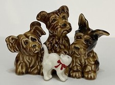 Vintage Terrier 3 Dogs Puppy Friends Figurine Kitten Porcelain Japan MCM picture