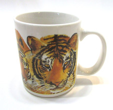 Vintage 1990's Tiger Mom Dad w 2 Cubs Porcelain Coffee Mug Friends of The Forest picture