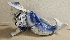 VINTAGE ANTIQUE ASIAN CHINESE MAN LUCKY KOI FISH DECOR FIGURINE FISHERMAN  picture