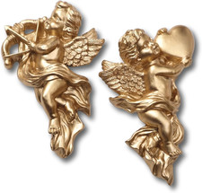 Gold Cherub Wall Decor, Vintage Cupid Sculptures,Set of 2 picture