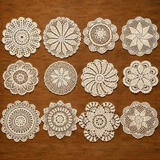 12Pcs/Lot 7-8in Vintage Hand Crochet Doilies Cotton Lace Doily Flower Placemats picture