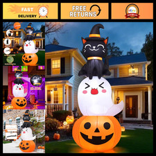 6FT Halloween Inflatable Pumpkin Ghost Cat Combo - LED Yard Decorations for Part picture
