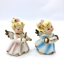 Vintage Arnart Lefton Angel Figurines Musician Cherub Pair, Japan, Grandma Core picture