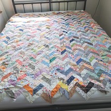 Vintage Hand Sewn Scrappy Quilt Top Herringbone/Chevron 78