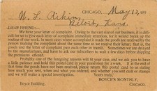 1890s Boyce's Monthly Letter of Complaint Reply Card, Chicago, Illinois Postcard picture