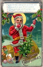 ~Red Robe ~Santa Claus with Toys~Tree~ Antique Embossed Christmas Postcard~s-528 picture