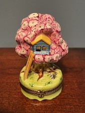 Limoges France Handpainted Trinket Box Squirrel Tree House Peint Main Chamart picture
