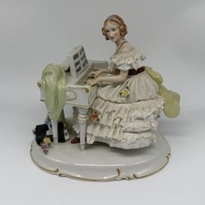 Antique Unterweissbach German Porcelain Pianist Figurine Floral Lace Dress READ picture