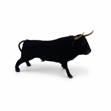 Vintage Spanish Fighting Bull Figurine Black Fur Hide Horns Spain Souvenir picture