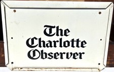 1960's THE CHARLOTTE OBSERVER Newspaper Metal Advertising Sign - Man Cave picture