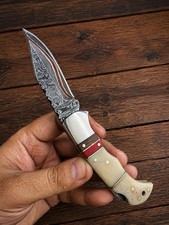 Luxury Copper Damascus Folding Knife–Handmade Cu Mai Pocket Knife EDC Gift picture