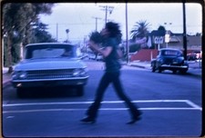 Vintage 1968 Kodachrome Slide Woman Running Street Scene Classic Cars 35mm picture
