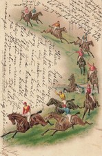 Antique HC Tuck Horse Racing Postcard Steeplechase Jockey Fall Scene picture