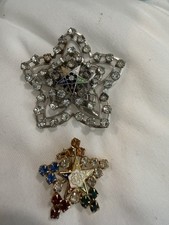 LOT of 2 Vintage Order Eastern Star OES Brooch Pin Lot Rhinestone Enamel Masonic picture