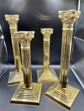 Vintage HTF 4 Piece Graduated Brass Candle Holders Roman Column Candlesticks MCM picture