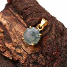 Handmade 14k Gold Moss Agate Octagon Pendant, Elegant Green Gemstone picture