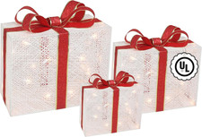 Large Lighted Gift Box Set - 3 Pre-Lit Christmas Decorations for Home & Yard picture