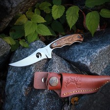 Elk Ridge Fixed Blade Full Tang Knife w/Wood Handle and Leather Sheath picture