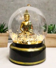 Eastern Enlightenment Buddha Meditating Air Powered LED Light Golden Water Globe picture