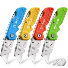 Box Cutter, 4-Pack Tough Folding 4-Pack, Orange, Blue, Yellow, Green picture
