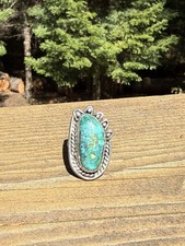 Old Pawn Navajo Silver And Turquoise Ring  Size 7.5 picture