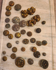 54 Vtg Antique Victorian Metal Button Lot Filigree Picture Perfume Twinkle picture