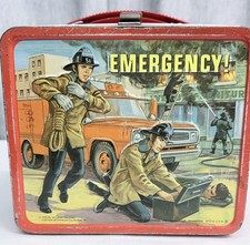Vintage 1973 Emergency Metal Lunchbox Aladdin Squad 51 Firefighter Paramedic picture