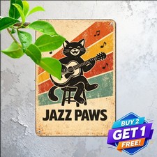 Whimsical Guitarist Cat Colorful Stage Musician Art Plaque Retro Metal Tin picture