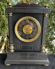 Antique C 1880s HONORE PONS French Slate & Brass Mantle Clock - SEE VIDEO picture