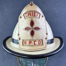 VTG Cairns & Brother White Fire Chief Helmet 6 3/4 Leather Shield NPFD NPCD NJ picture