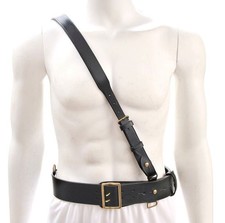 WW1 Sam Browne Belt with Shoulder Strap Black Leather will fit 46