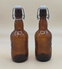 Vintage Grolsch Georgia Amber Swing-Top Embossed Bottles Set of 2 Ceramic Tops picture