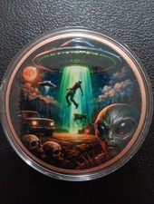 5oz AVDP 999 Copper Round Alien Invasion Man Abduction Colored Coin in Capsule picture