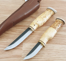 Wood Jewel Set Fixed Knife Carbon Steel Blade Curly Birch Handle w/Brown Sheath picture