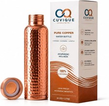 34oz Pure Copper Water Bottle - Handmade Hammered Finish - Ayurvedic Health USA picture