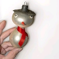 Vintage Holly Jolly Glass Christmas Ornament Tree Decoration Snowman Bulb Rare picture