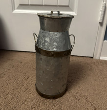 Barnyard Designs Galvanized Metal Milk Can Container w/ Lid, Silver Dairy Theme picture