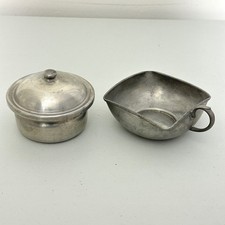 Vintage 1973 H. Hicks Pewter Lidded Sugar Bowl and Creamer Set Made for Cobb picture