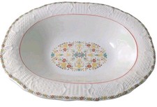 WASHINGTON COLONIAL Medallion Center Embossed Border Scalloped Serving Bowl 8x10 picture