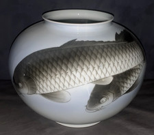 Beautiful Large Old  Fukagawa  Double Fish Decorated  Fish Bowl Shaped Vase picture