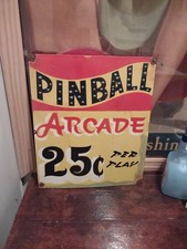 VINTAGE CARNIVAL PINBALL PORCELAIN ARCADE SIGN CIRCUS AMUSEMENT PARK ADVERTISING picture
