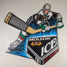 Molson Ice Hockey Player Beer Sign Metal Tin 30x30 Canada Ice Brewed Mancave Bar picture