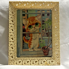 Vintage 1960’s Pitty Kitty by Artist GIG Framed Art Print Big Eyed Orange Tabby picture