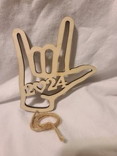 (Q) 2024 I Love You ASL Sign Language Hand Ornament Wooden picture