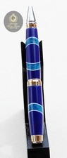 Handmade Big Ben Gold & Silver Two Tone Ballpoint pen True Stone Blue Inlays picture