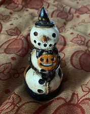Primitives By Kathy • Halloween Snowman w/ Pumpkin Jack o Lantern Votive Holder picture