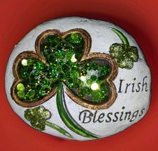 Irish Blessings and Luck of the Irish Sequined Shamrock Paperweight Set picture