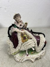 Vintage Volkstedt Germany Porcelain Lady On Settee Couch Figurine Dresden READ picture