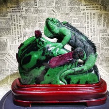 22.05LB Natural Green red epidote Quartz Carved Lizard Skull Reiki Decor picture