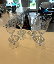 Set of 4 Cambridge Glass Rose Point Water Goblet 3121 Stem - 10 oz picture